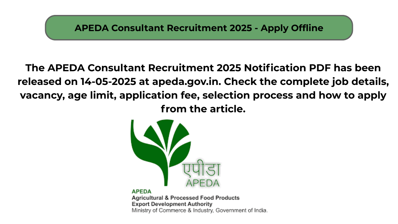 APEDA Consultant Recruitment 2025 – Apply Offline