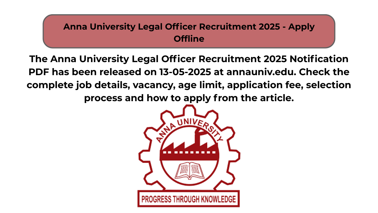 Anna University Legal Officer Recruitment 2025 – Apply Offline