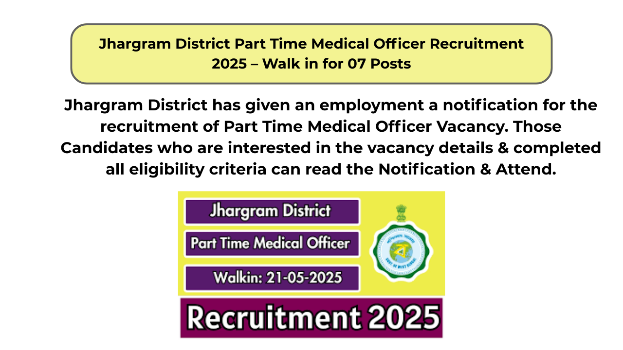 Jhargram District Part Time Medical Officer Recruitment 2025 – Walk in for 07 Posts