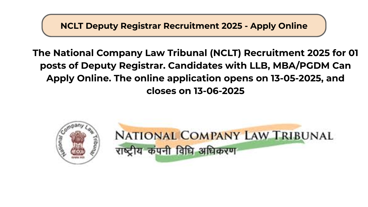 NCLT Deputy Registrar Recruitment 2025 – Apply Online