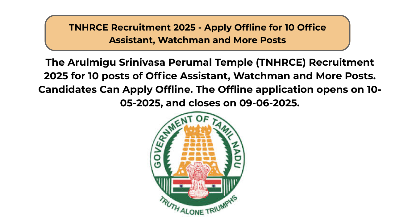 TNHRCE Recruitment 2025 – Apply Offline for 10 Office Assistant, Watchman and More Posts