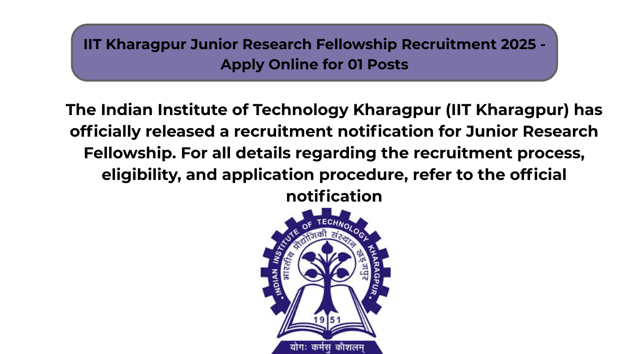 IIT Kharagpur Junior Research Fellowship Recruitment 2025 – Apply Online for 01 Posts