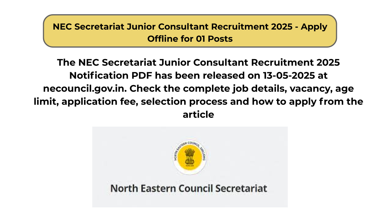 NEC Secretariat Junior Consultant Recruitment 2025 – Apply Offline for 01 Posts