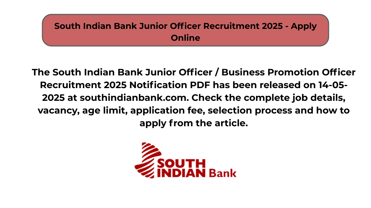 South Indian Bank Junior Officer Recruitment 2025 – Apply Online