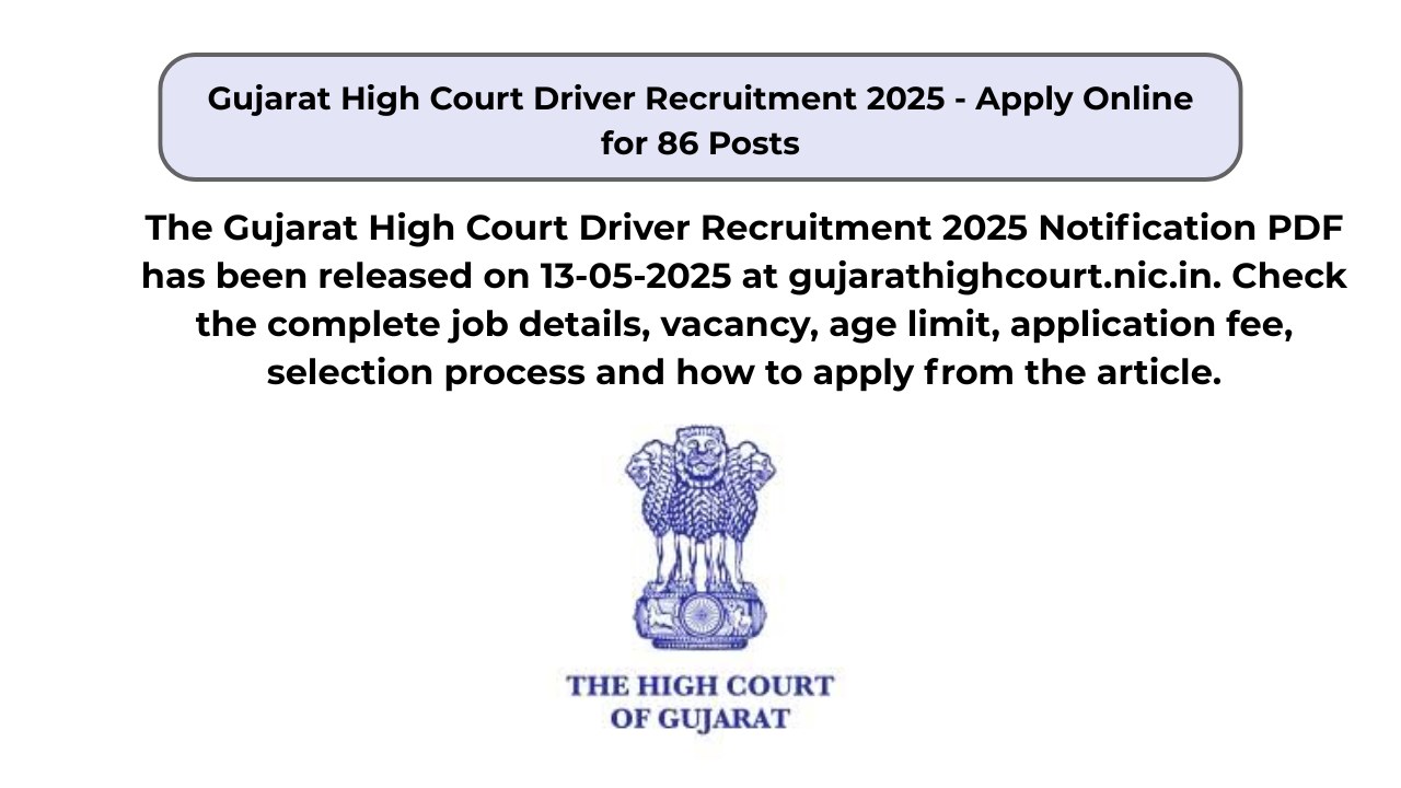 Gujarat High Court Driver Recruitment 2025 – Apply Online for 86 Posts