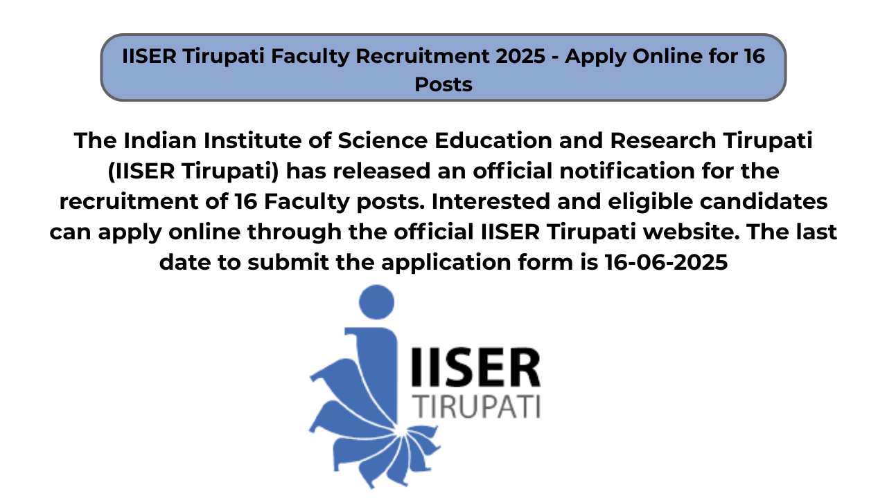 IISER Tirupati Faculty Recruitment 2025 – Apply Online for 16 Posts