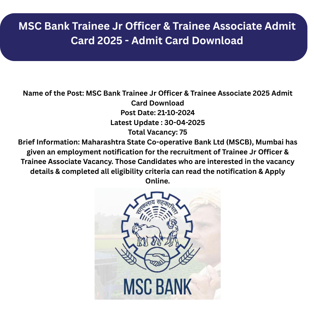 MSC Bank Trainee Jr Officer & Trainee Associate Admit Card 2025