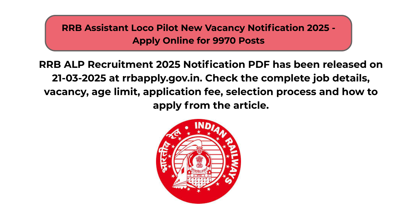 RRB Assistant Loco Pilot New Vacancy Notification 2025 – Apply Online for 9970 Posts