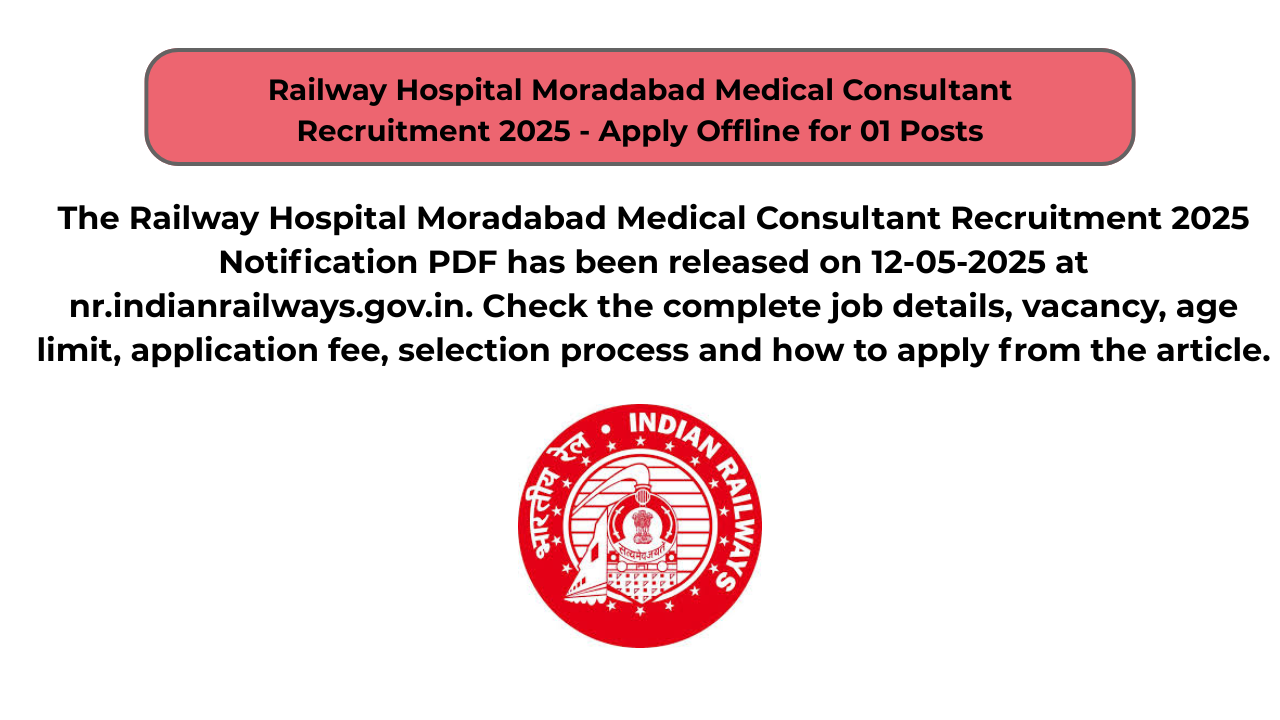 Railway Hospital Moradabad Medical Consultant Recruitment 2025 – Apply Offline for 01 Posts