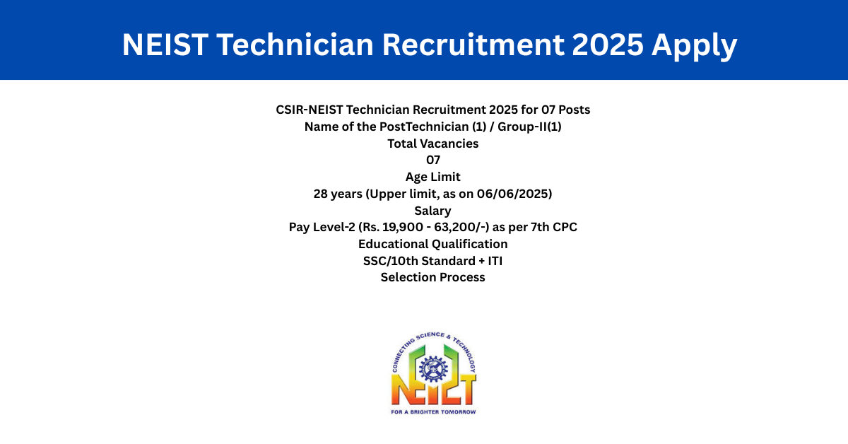 NEIST Technician Recruitment 2025