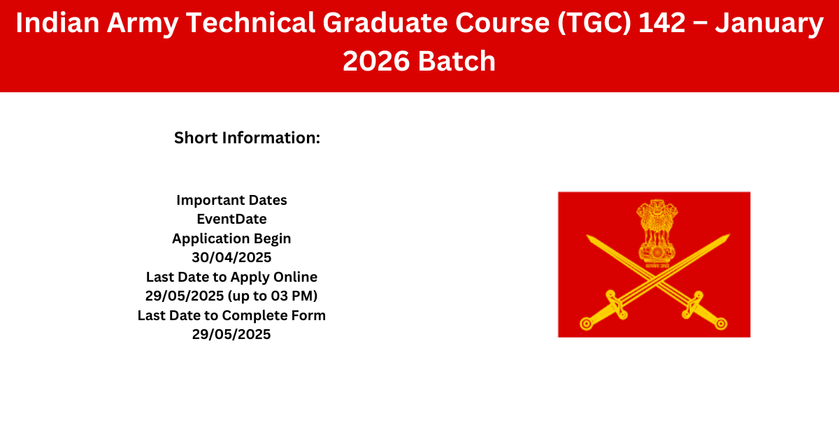 Indian Army Technical Graduate Course (TGC) 142 – January 2026 Batch