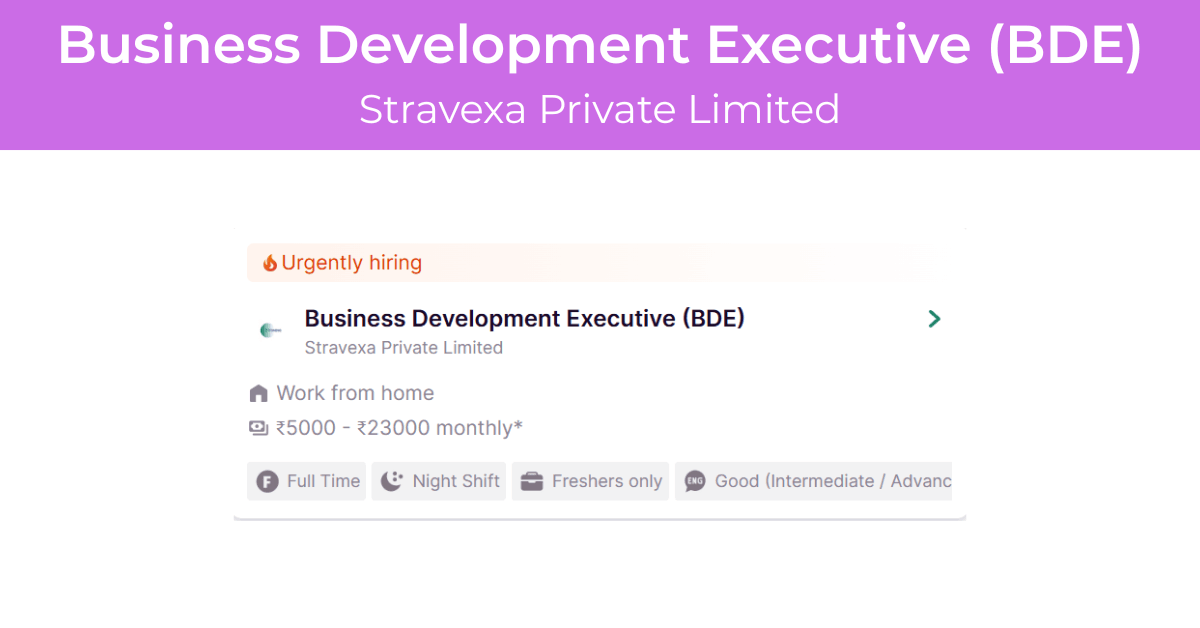 Business Development Executive (BDE) Job at Stravexa Private Limited