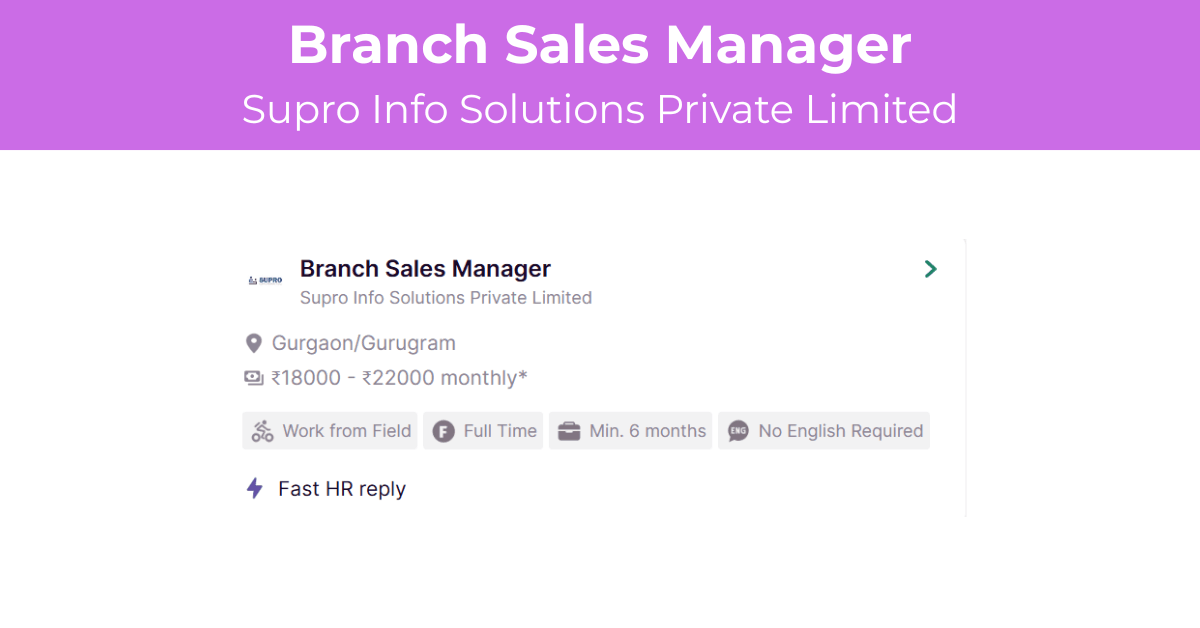 Branch Sales Manager Job at Supro Info Solutions Private Limited