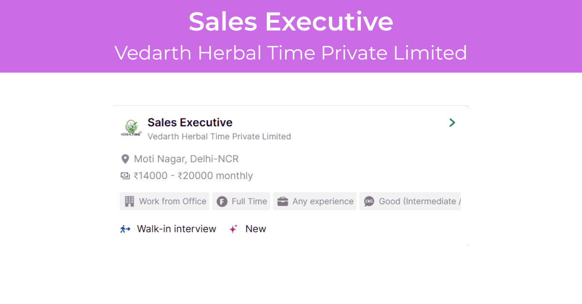 Sales Executive Job at Vedarth Herbal Time Private Limited