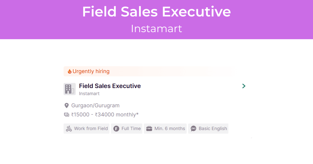 Field Sales Executive Job at Instamart